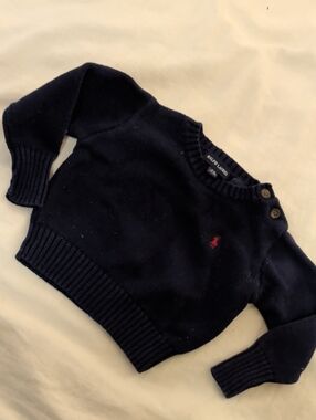 Ralph Lauren Navy Crewneck Sweater with Red Polo Emblem
